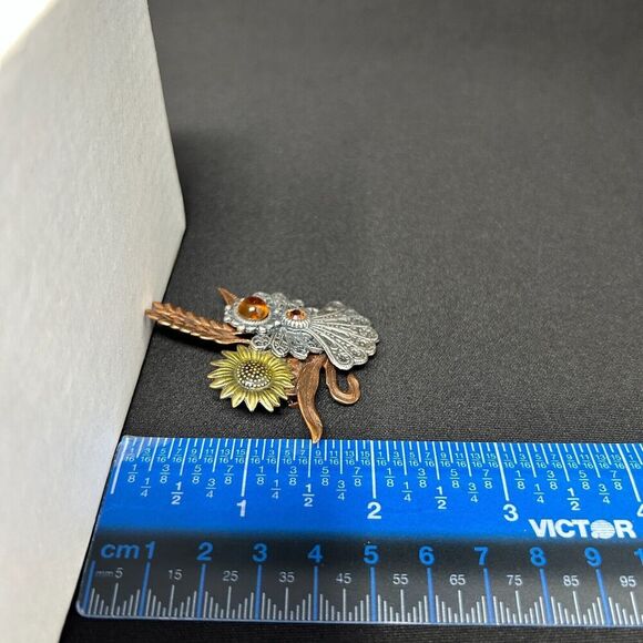 Designer KC Kenneth Cole Mixed Metal Brass Copper Fall Modernist Pin Brooch - Picture 7 of 7